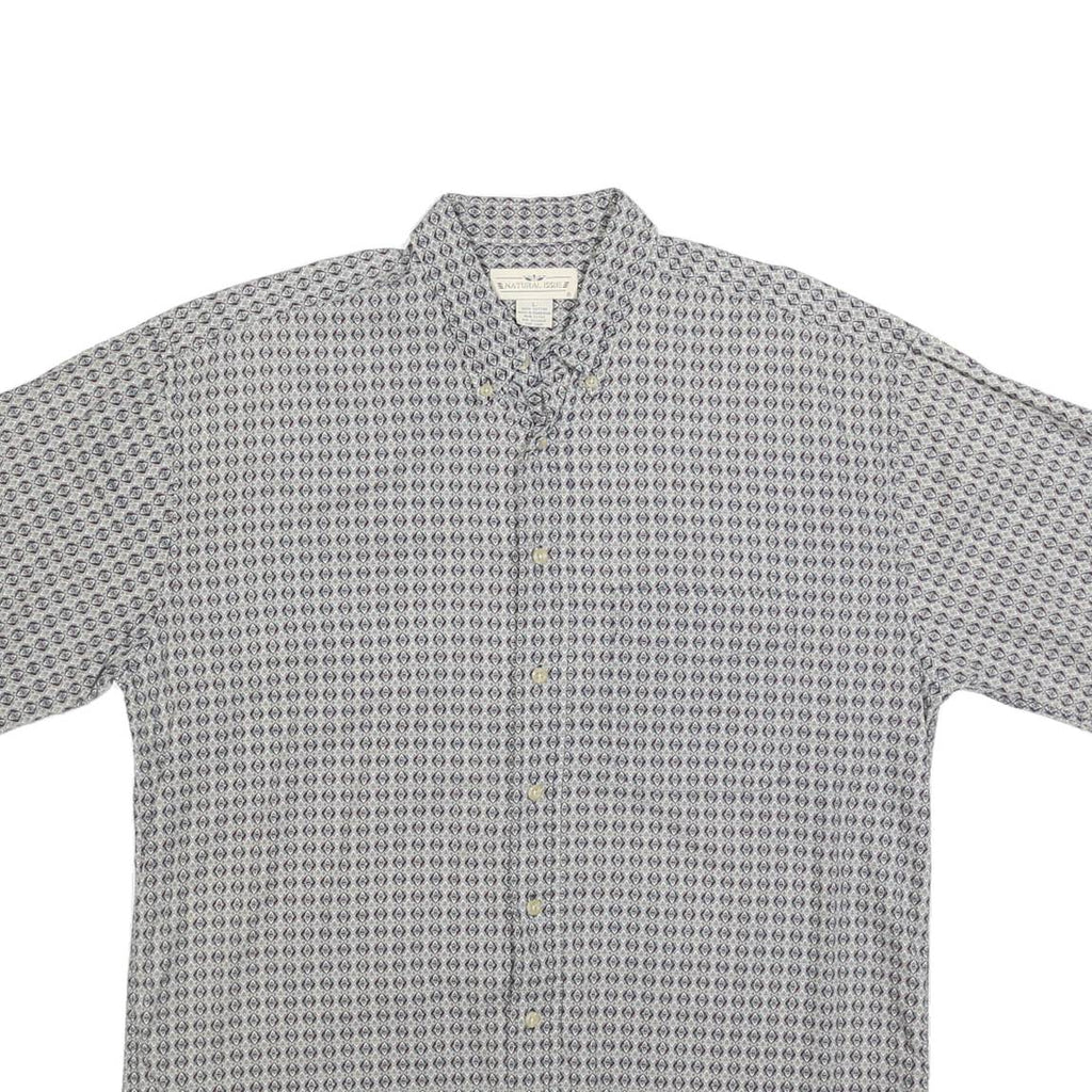 NATURAL ISSUE Mens Blue & White Pattern Cotton Shirt L Casual Button Front Short