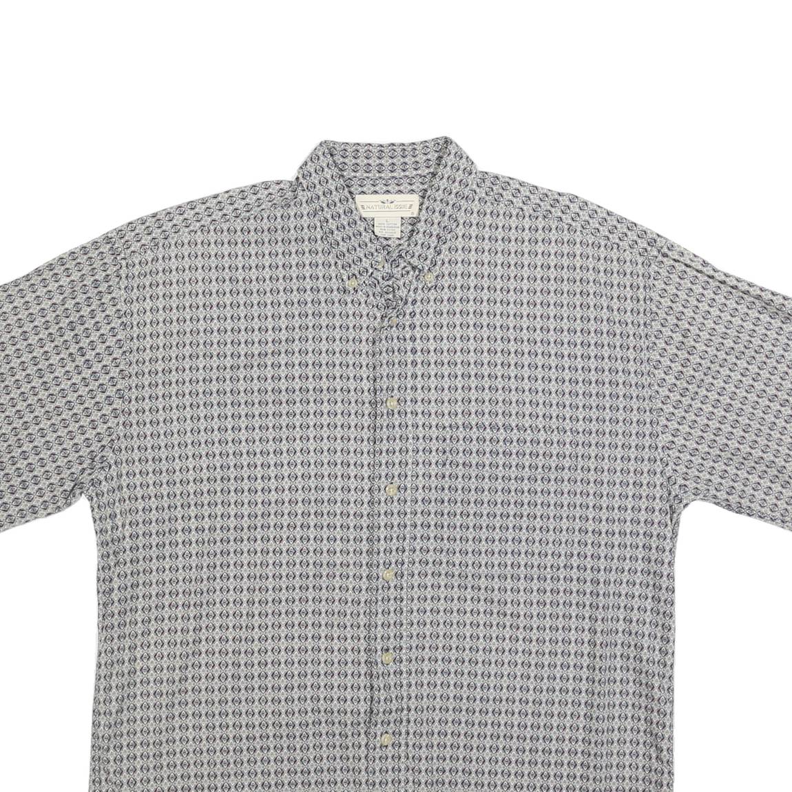 NATURAL ISSUE Mens Blue & White Pattern Cotton Shirt L Casual Button Front Short
