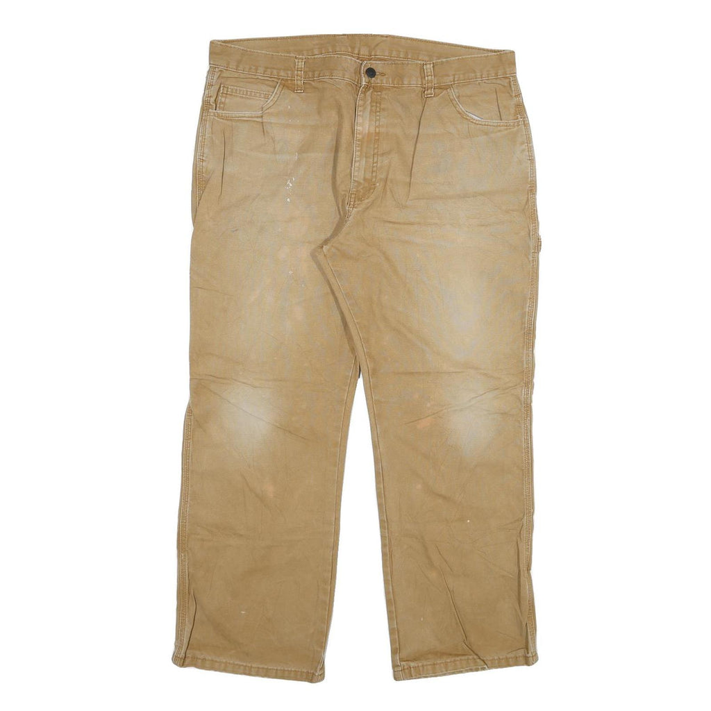 DICKIES Mens Cotton Blend Beige Regular Fit Trousers W38 L30 Workwear Zip
