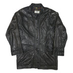 THE KING Womens Black Leather Button Jacket L Plain Button Closure Classic
