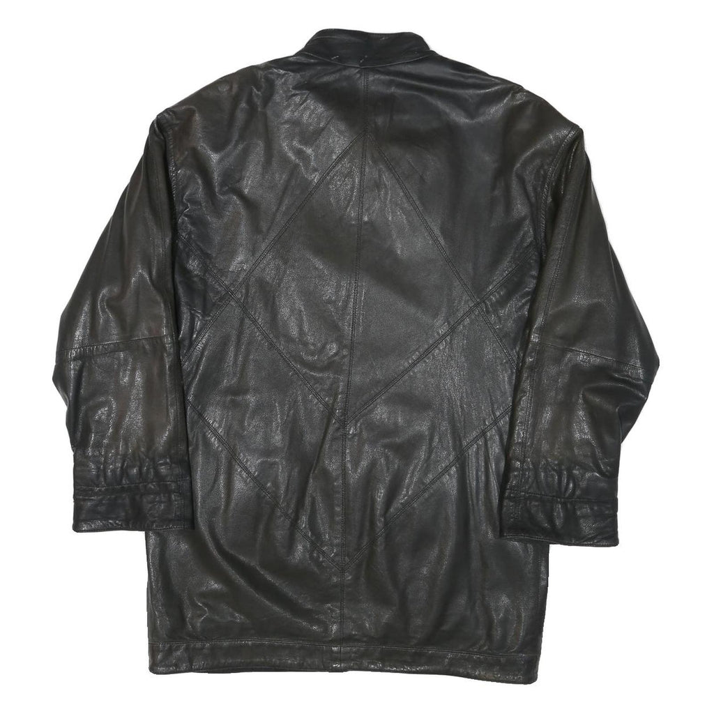 THE KING Womens Black Leather Button Jacket L Plain Button Closure Classic