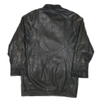 THE KING Womens Black Leather Button Jacket L Plain Button Closure Classic