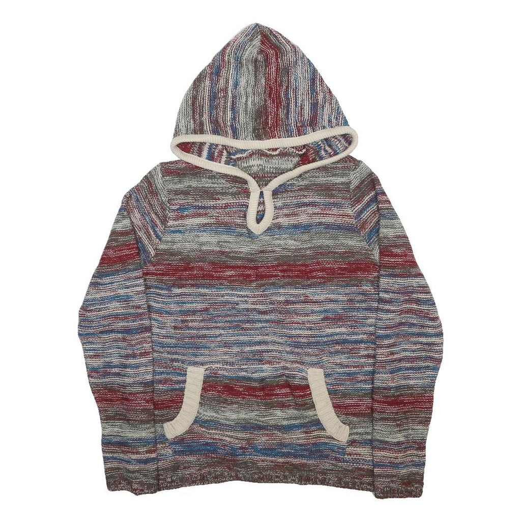 Womens Multicolour Patterned Jumper Hoodie Knit S Round Neck Chunky Knit Relaxed