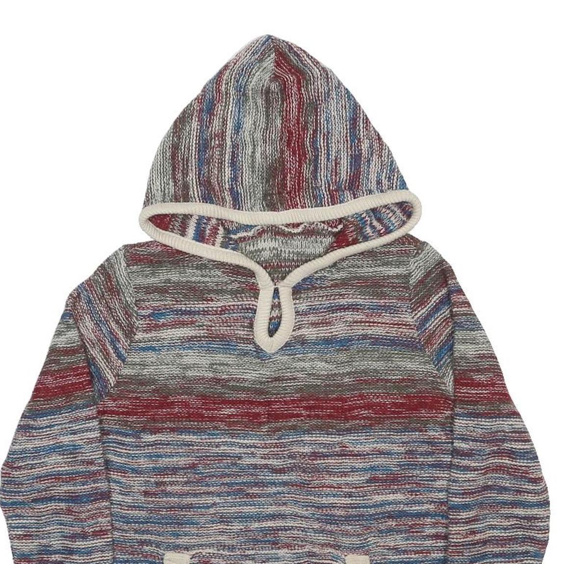 Womens Multicolour Patterned Jumper Hoodie Knit S Round Neck Chunky Knit Relaxed