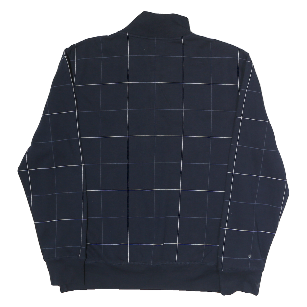 NAUTICA Mens Navy & White Checked Half Zip Sweatshirt L Cotton Pullover