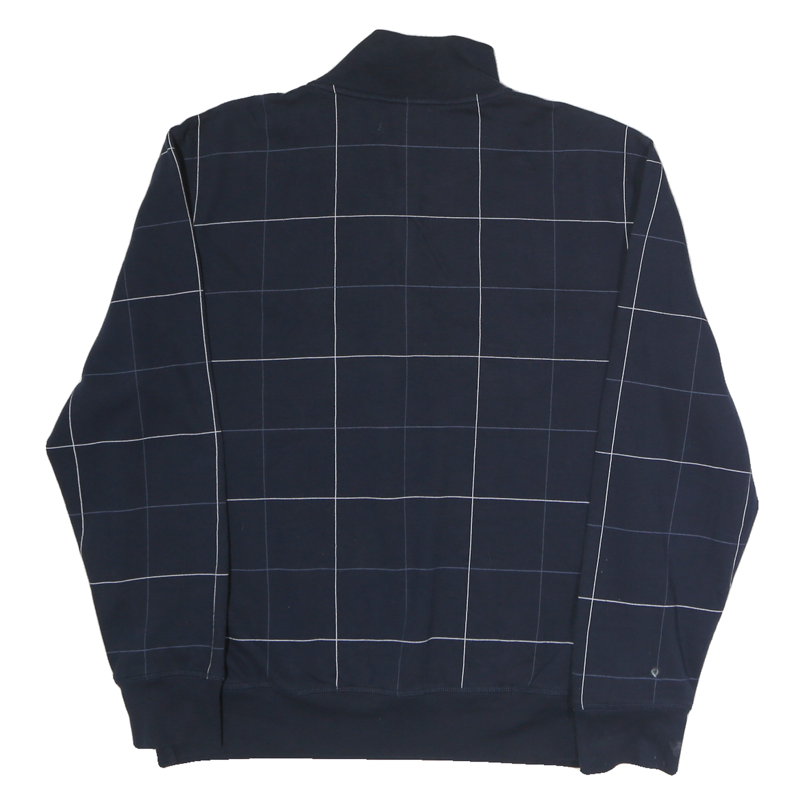 NAUTICA Mens Navy & White Checked Half Zip Sweatshirt L Cotton Pullover
