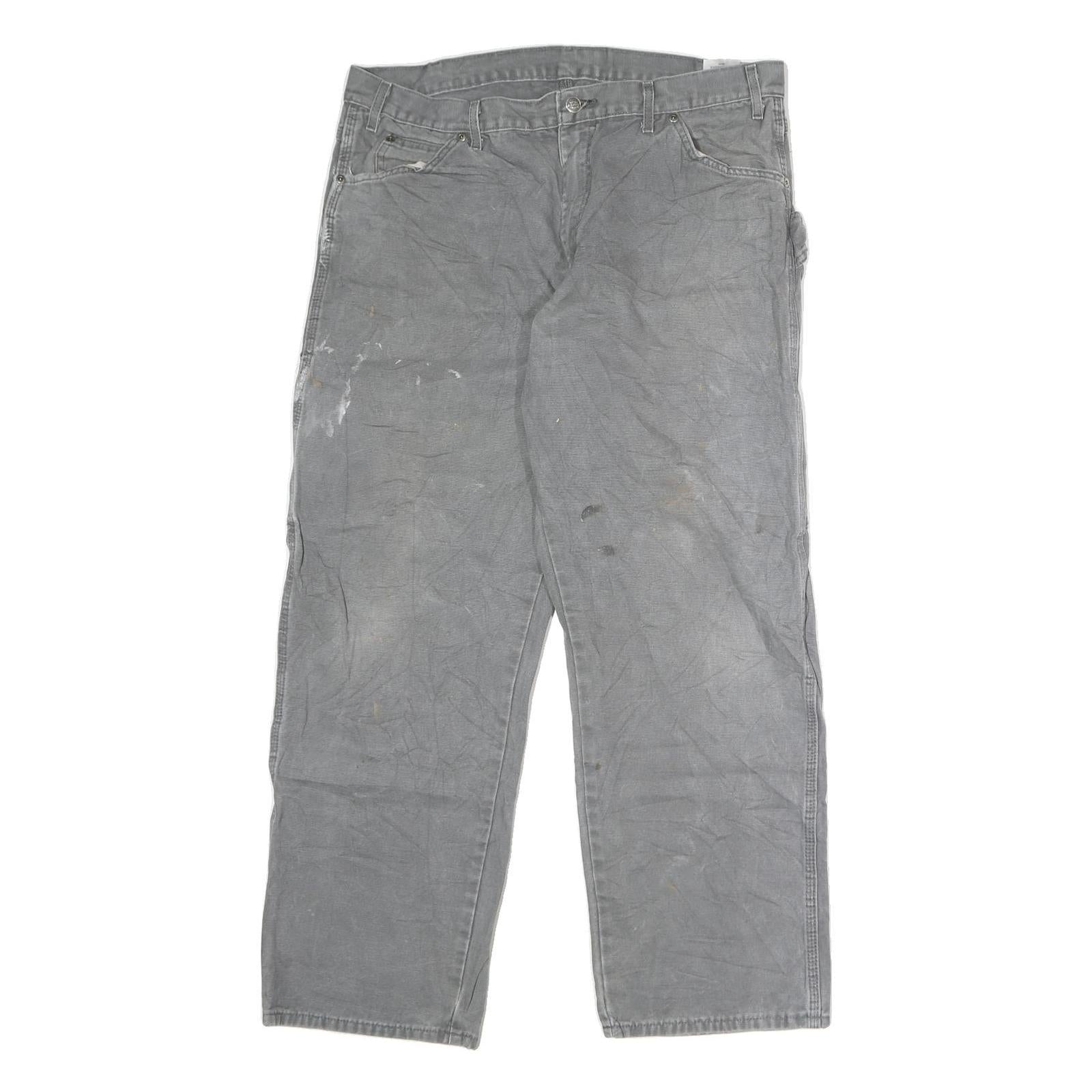 DICKIES Mens Slim Grey Cotton Jeans W38 L29 Workwear Durable Zip Closure