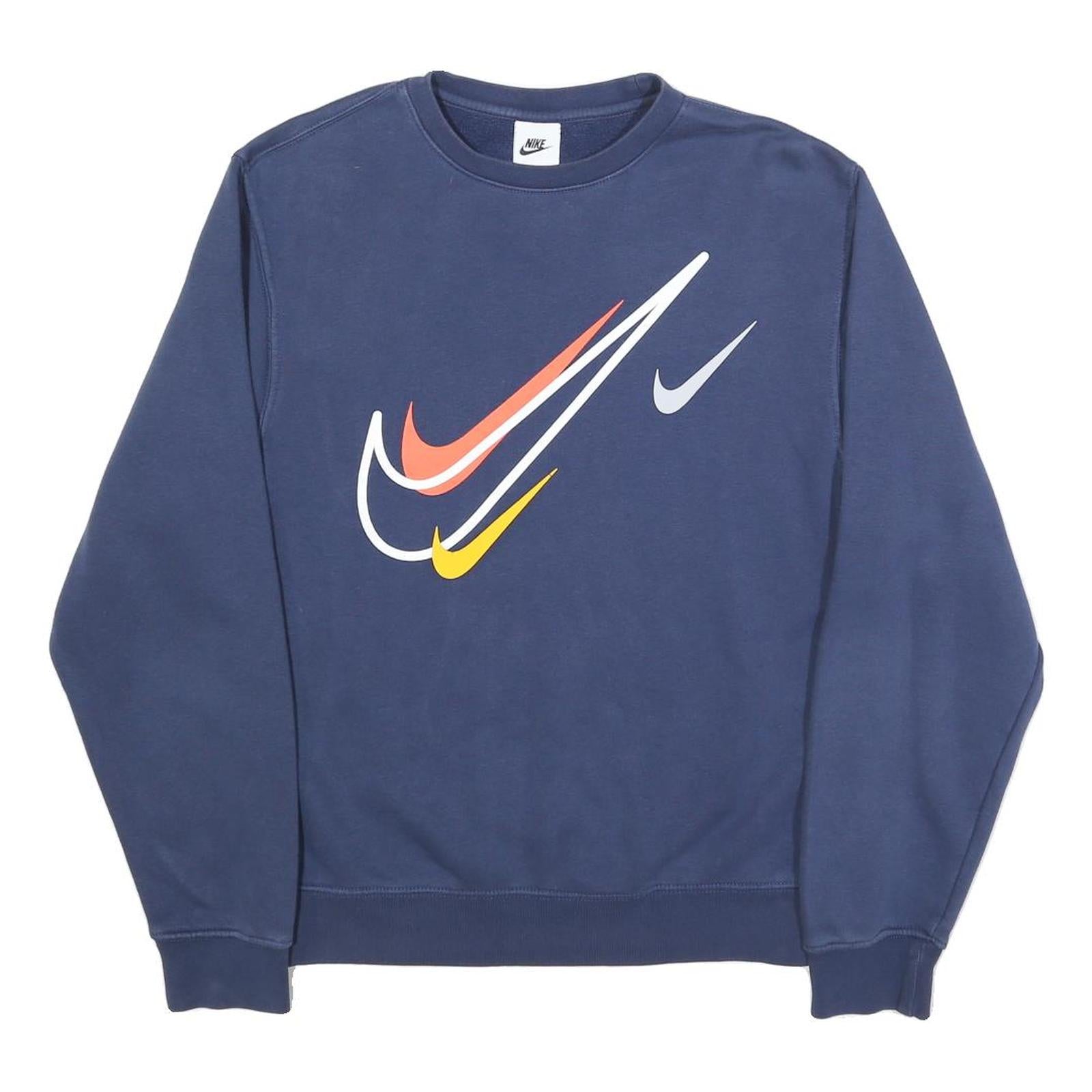 NIKE Mens Blue Crew Neck XS Cotton Blend Pullover Sweatshirt Multiswoosh Print