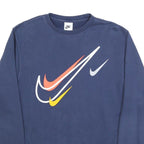 NIKE Mens Blue Crew Neck XS Cotton Blend Pullover Sweatshirt Multiswoosh Print