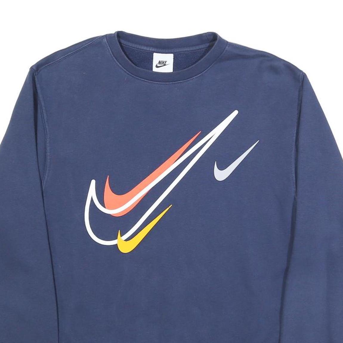 NIKE Mens Blue Crew Neck XS Cotton Blend Pullover Sweatshirt Multiswoosh Print
