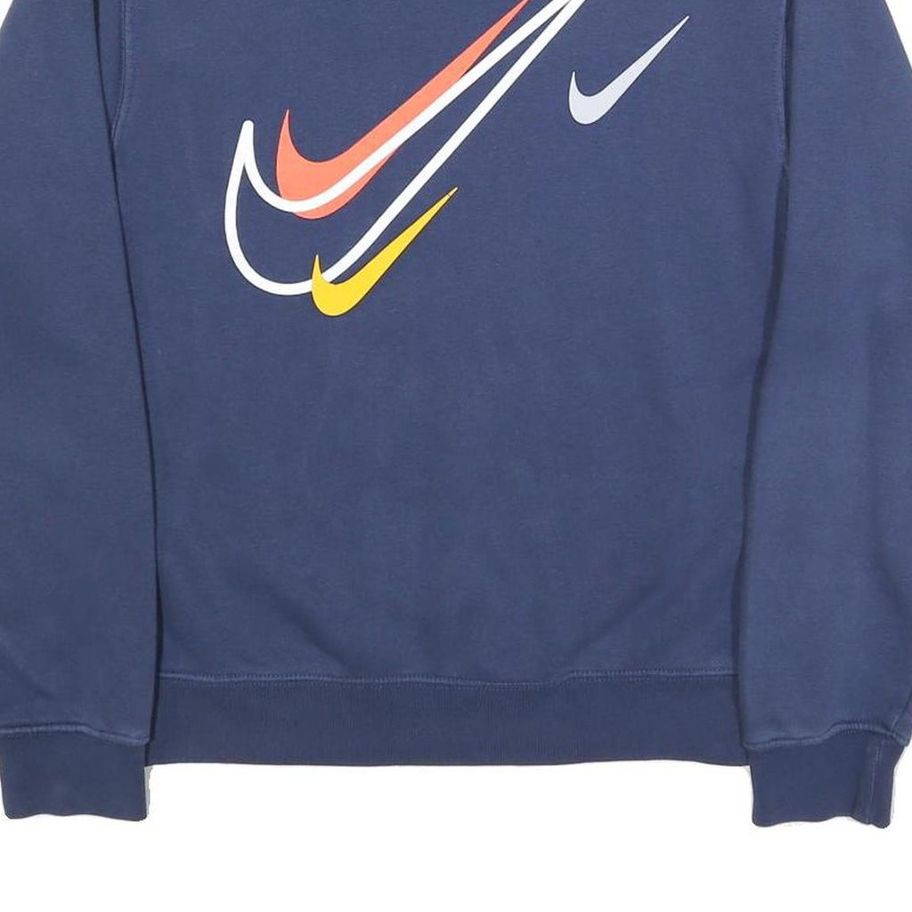 NIKE Mens Blue Crew Neck XS Cotton Blend Pullover Sweatshirt Multiswoosh Print