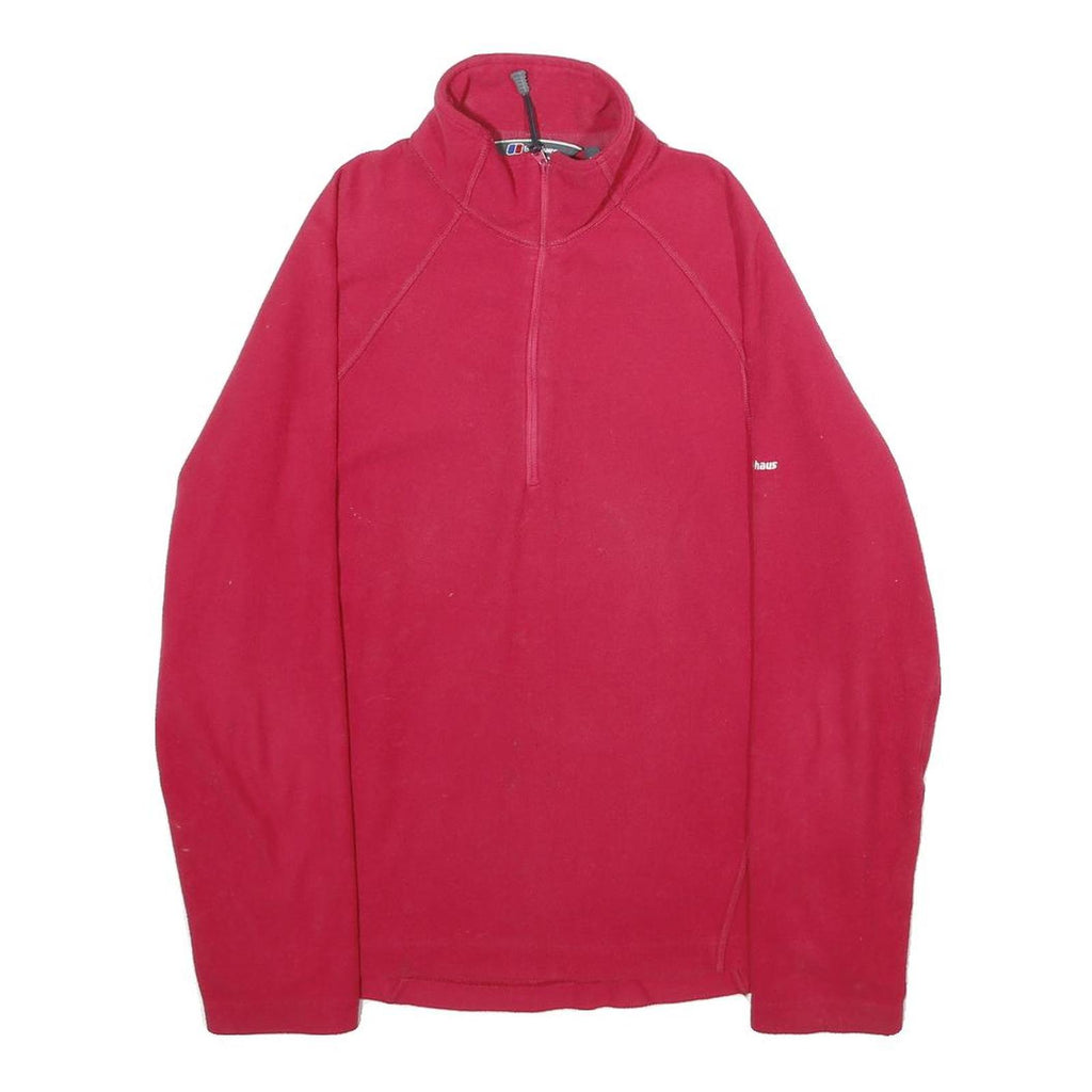 BERGHAUS Womens Red Plain Activewear Jumper 1/4 Zip Polyester UK 10 Fleece