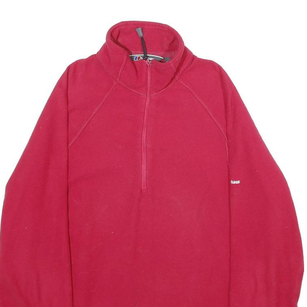 BERGHAUS Womens Red Plain Activewear Jumper 1/4 Zip Polyester UK 10 Fleece