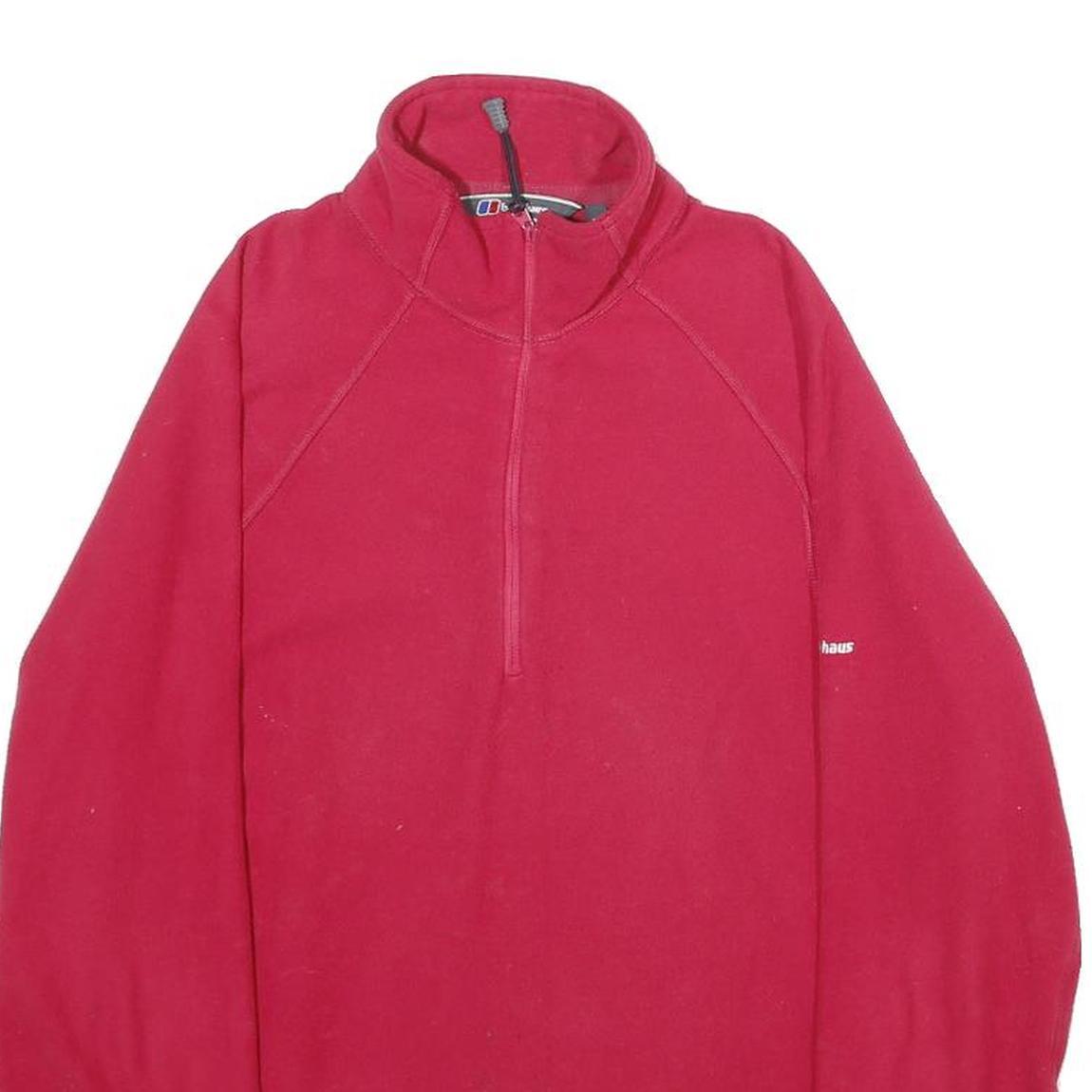 BERGHAUS Womens Red Plain Activewear Jumper 1/4 Zip Polyester UK 10 Fleece
