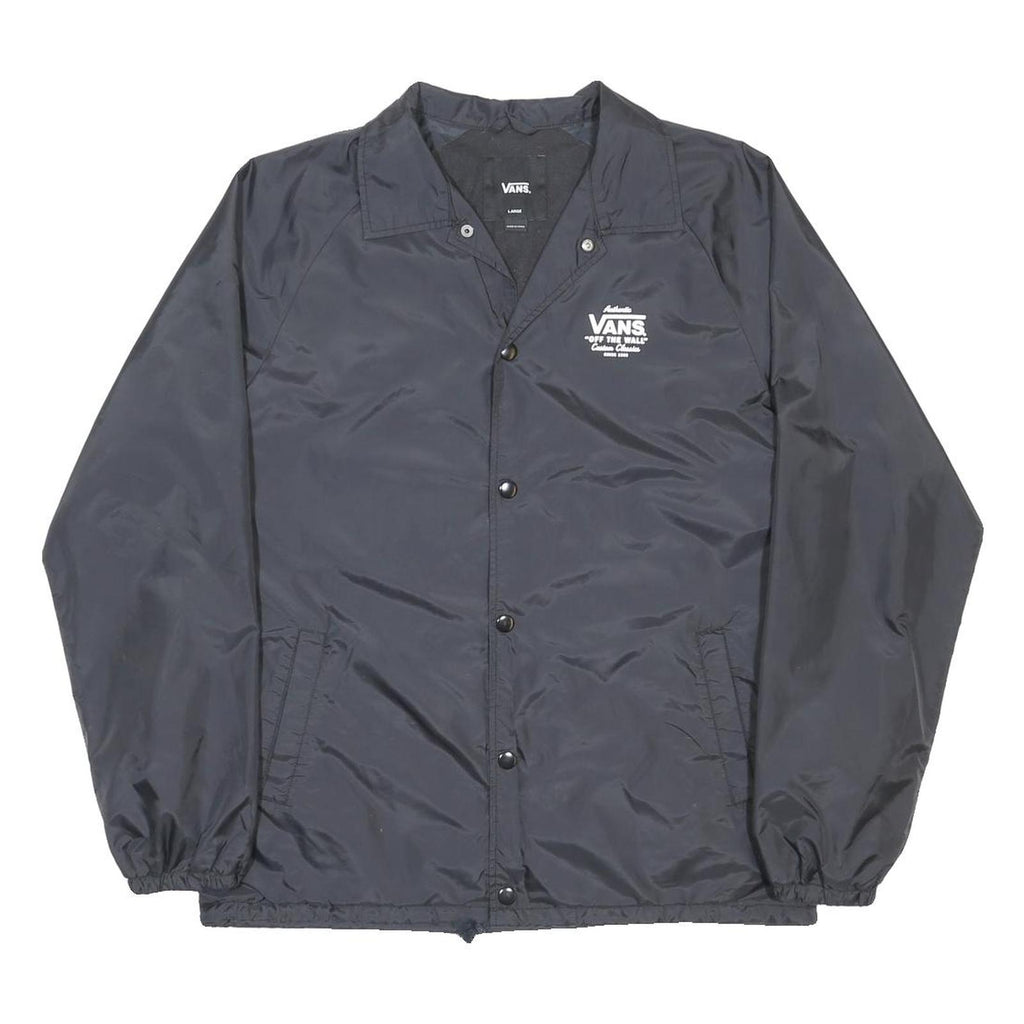 VANS Mens Black Button Polyester Jacket L Woven Classic Coach Retro Casual