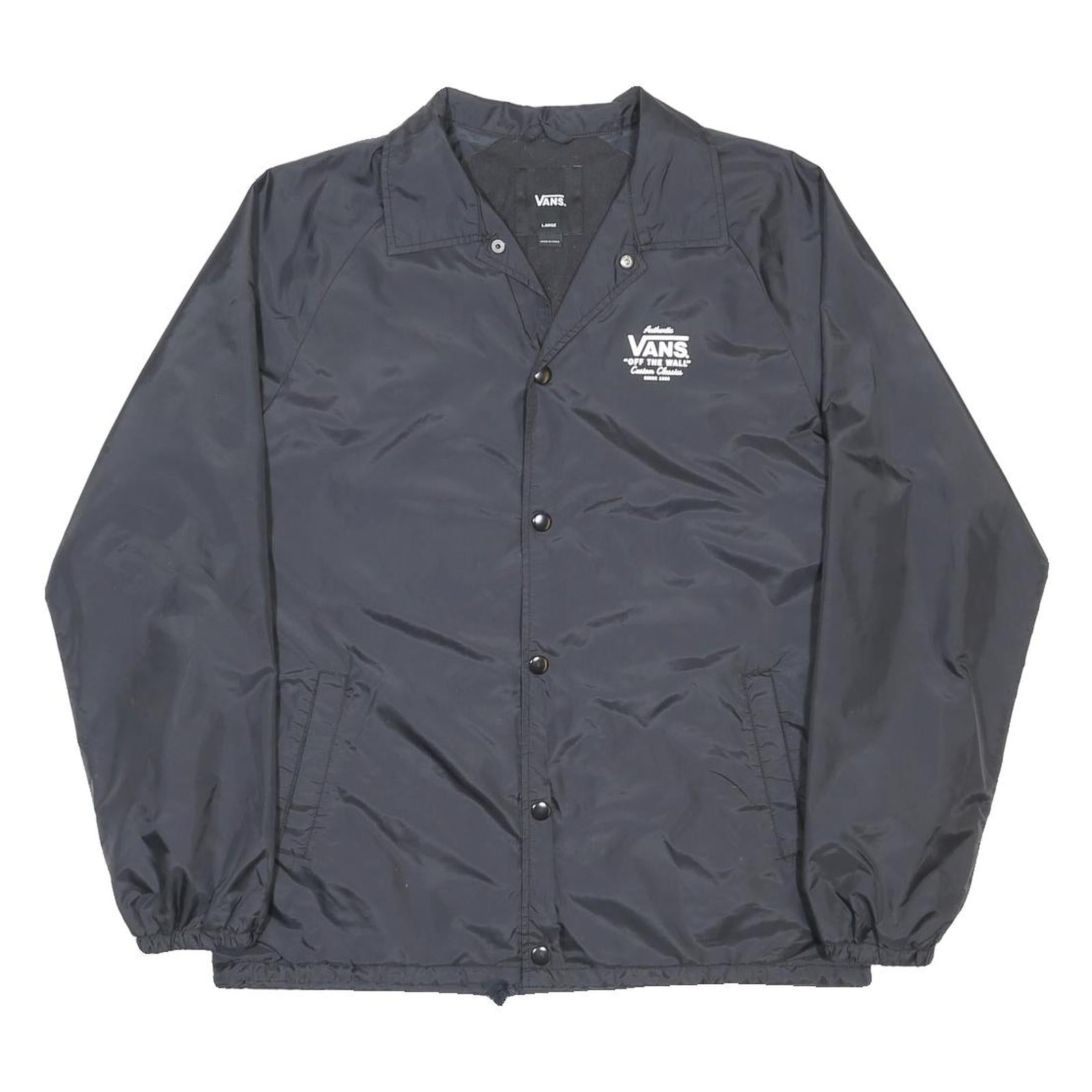 VANS Mens Black Button Polyester Jacket L Woven Classic Coach Retro Casual