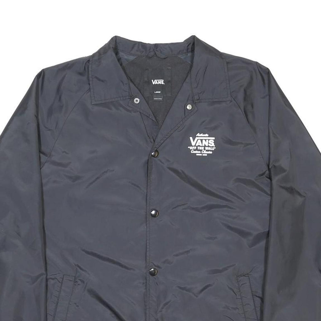 VANS Mens Black Button Polyester Jacket L Woven Classic Coach Retro Casual