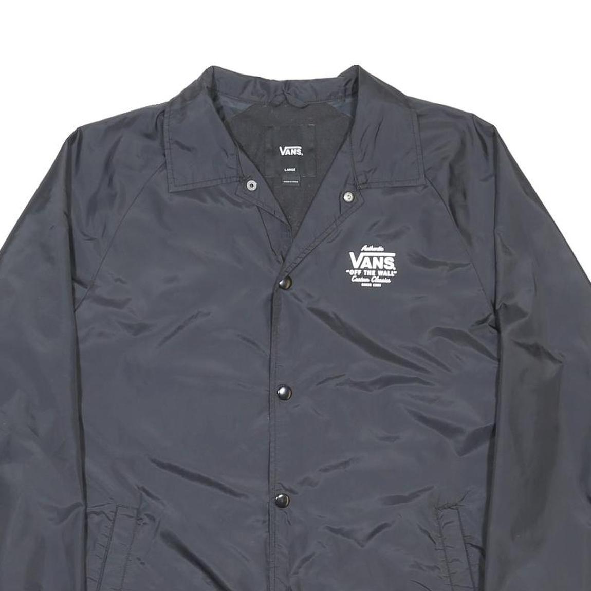 VANS Mens Black Button Polyester Jacket L Woven Classic Coach Retro Casual