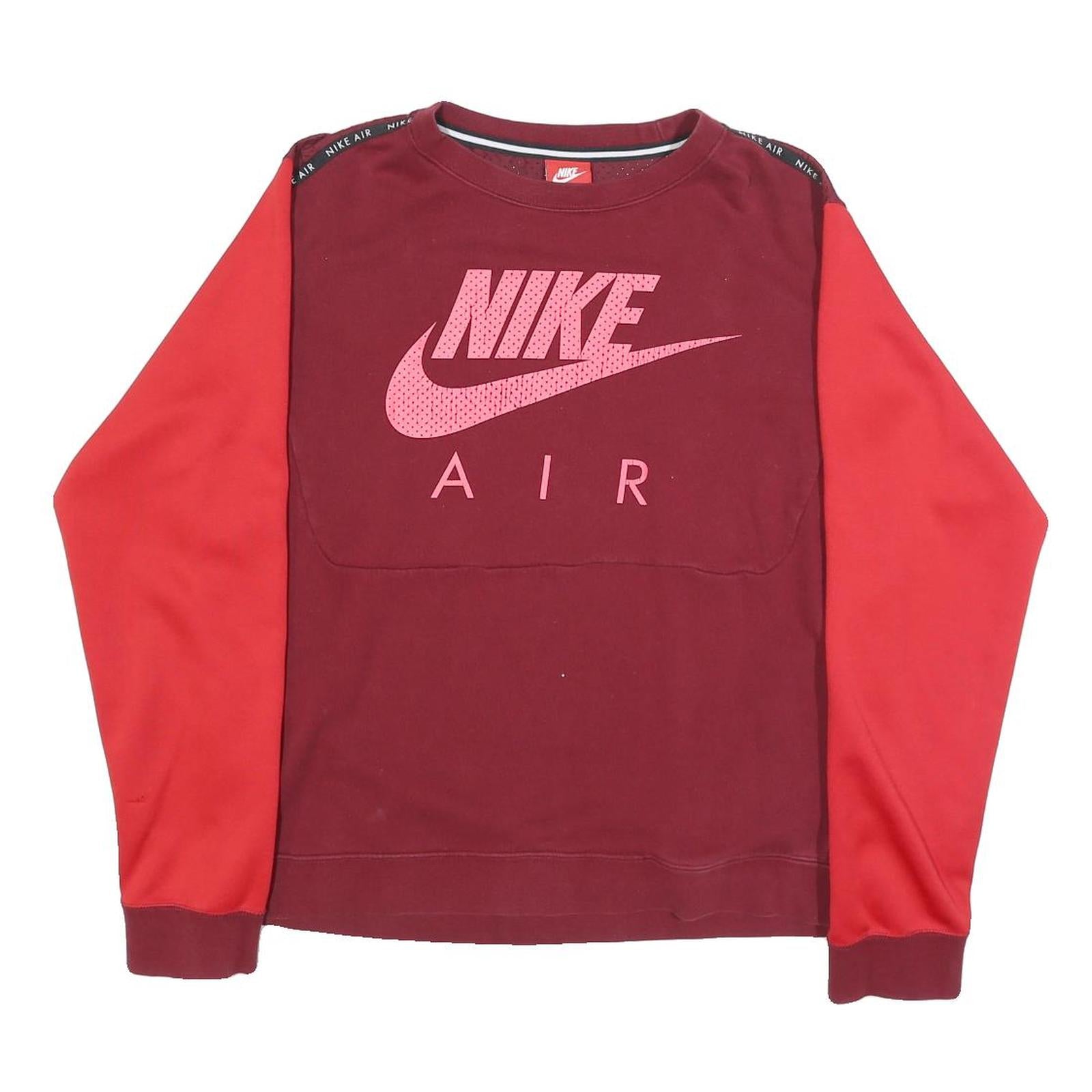 NIKE Mens Maroon & Red Crew Neck L Cotton Blend Sweatshirt Pullover Air Logo