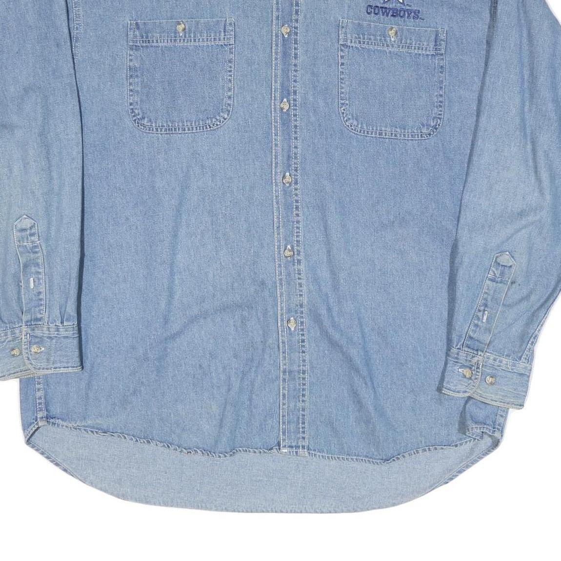 TERRY Mens Blue Denim Logo Cotton Blend Shirt XL Casual Button Up