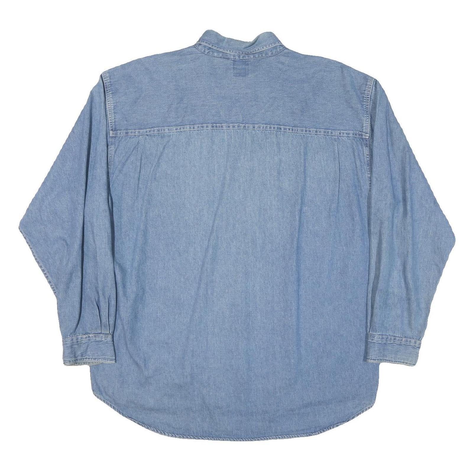 TERRY Mens Blue Denim Logo Cotton Blend Shirt XL Casual Button Up