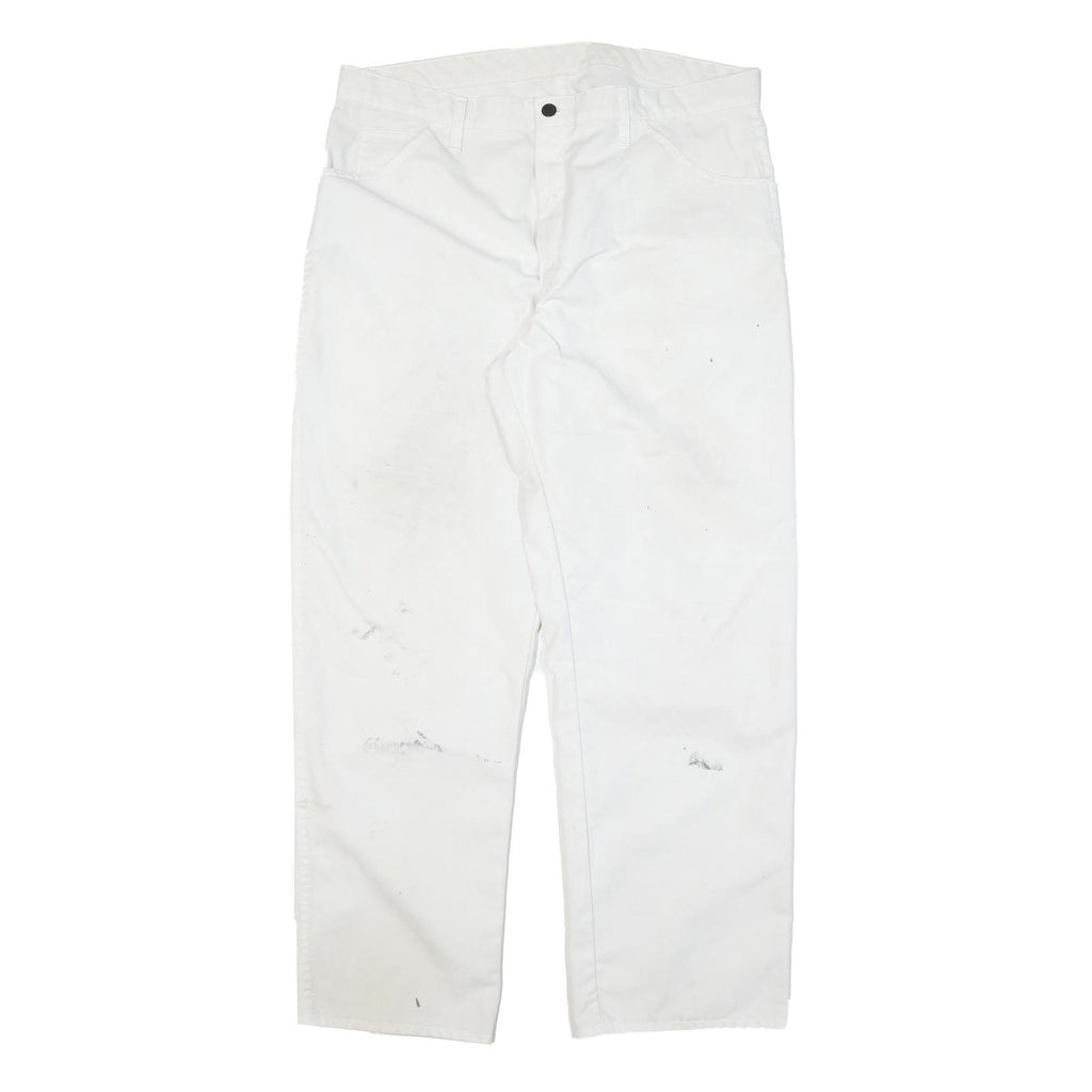 DICKIES Mens Cotton Blend White Regular Straight Trousers W36 L31 Workwear Zip