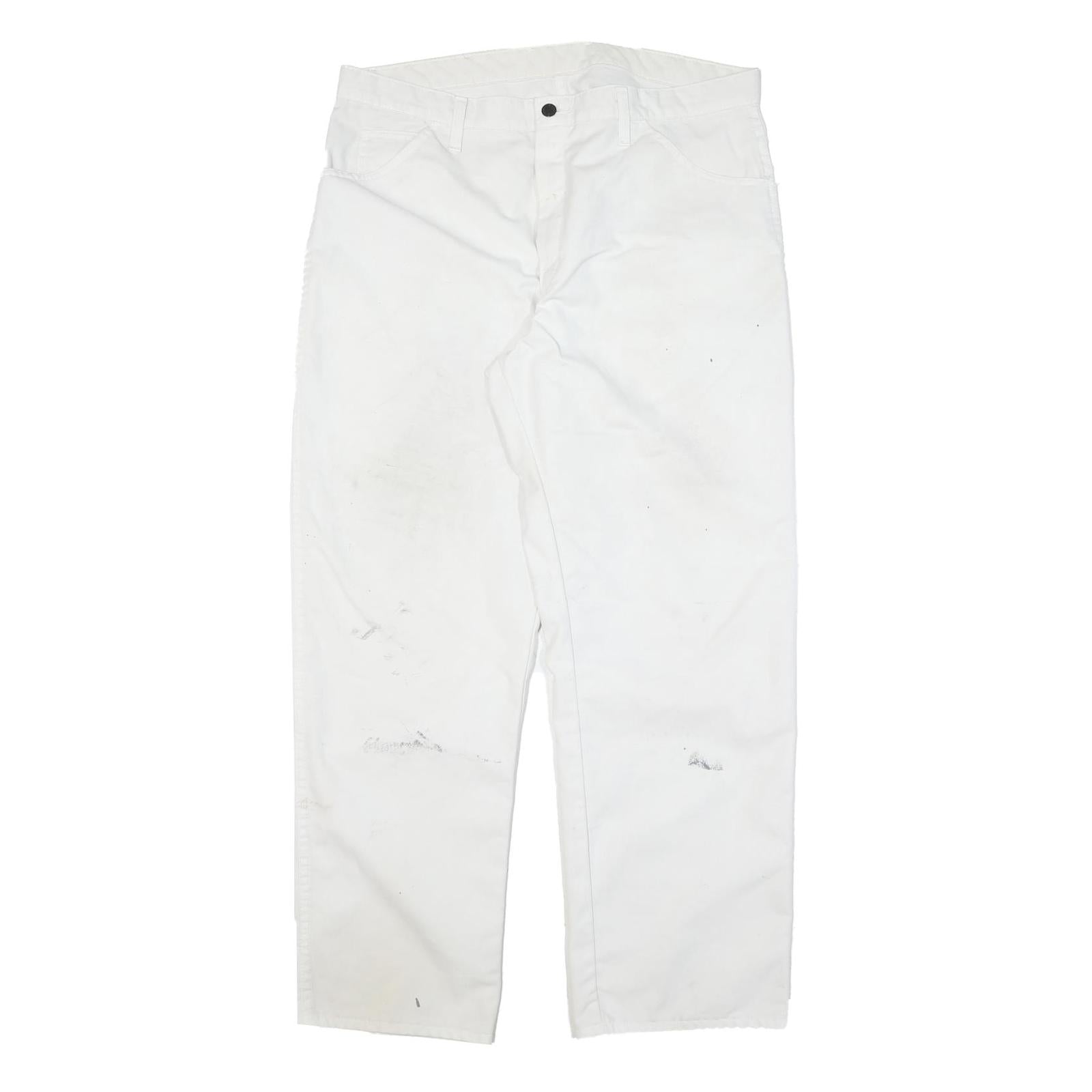 DICKIES Mens Cotton Blend White Regular Straight Trousers W36 L31 Workwear Zip