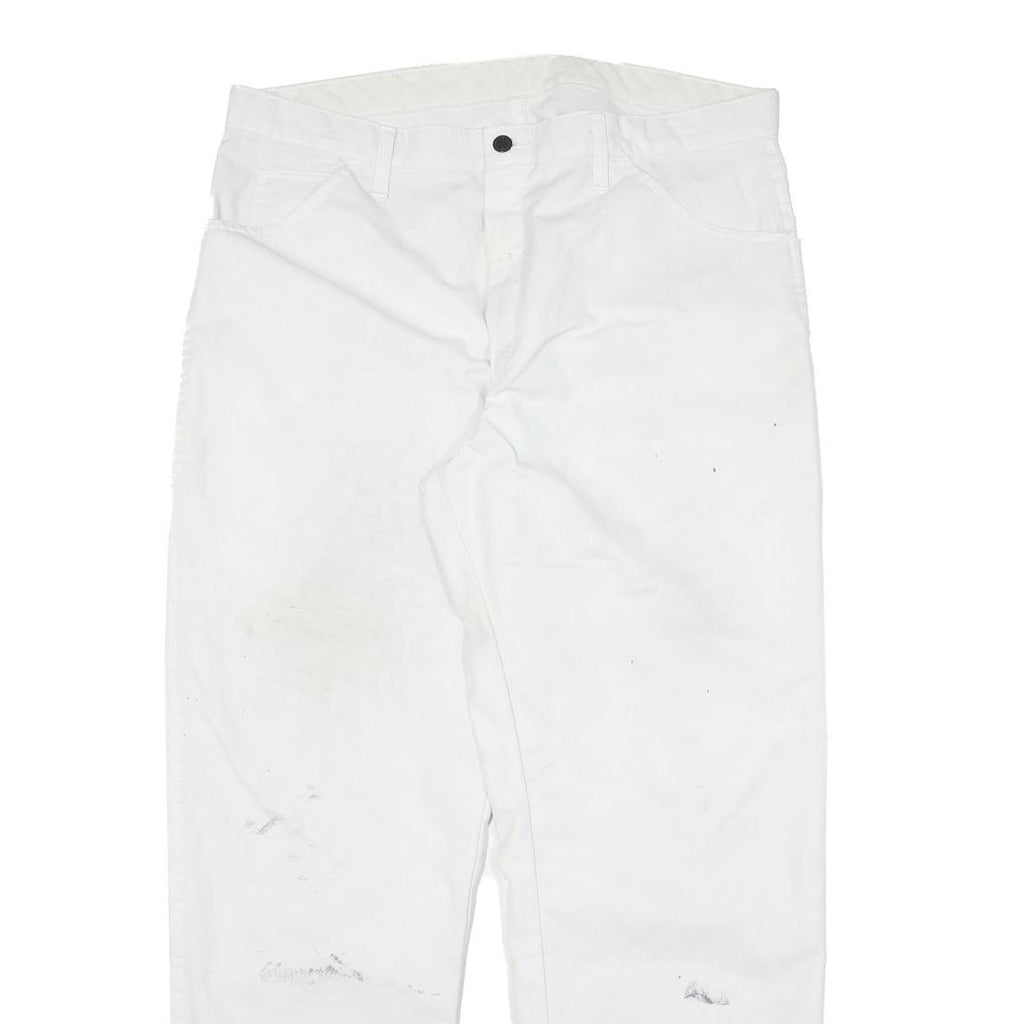 DICKIES Mens Cotton Blend White Regular Straight Trousers W36 L31 Workwear Zip