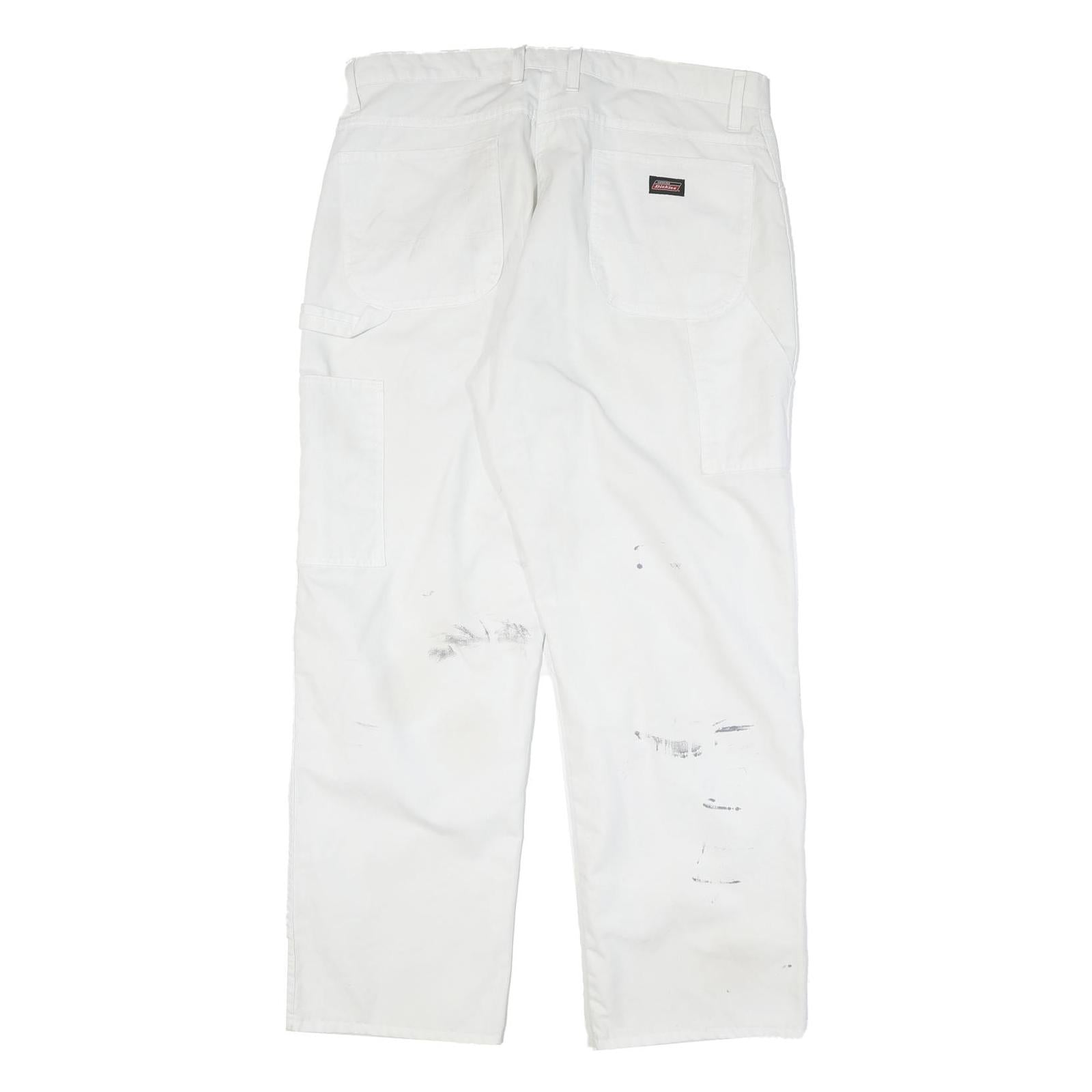 DICKIES Mens Cotton Blend White Regular Straight Trousers W36 L31 Workwear Zip