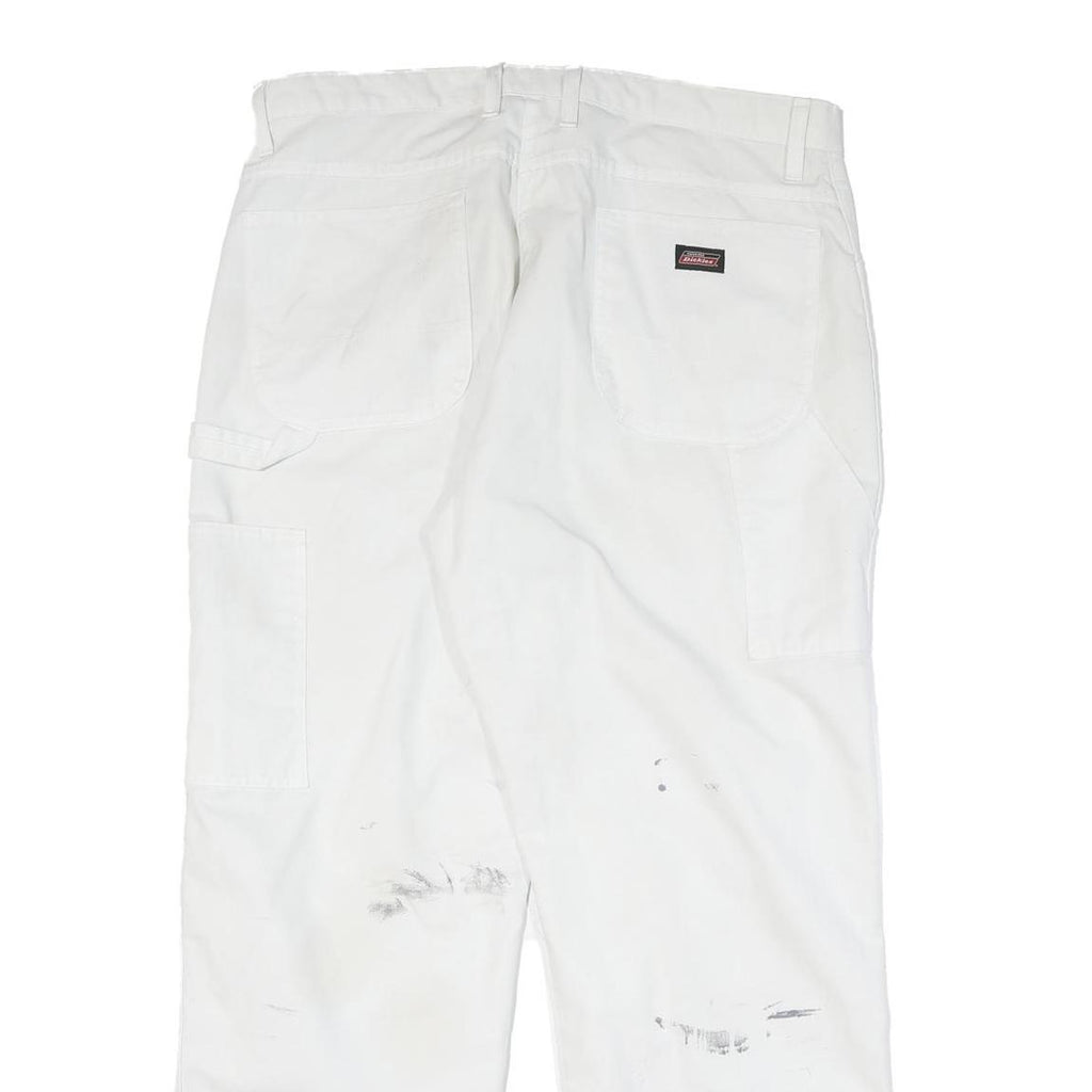 DICKIES Mens Cotton Blend White Regular Straight Trousers W36 L31 Workwear Zip