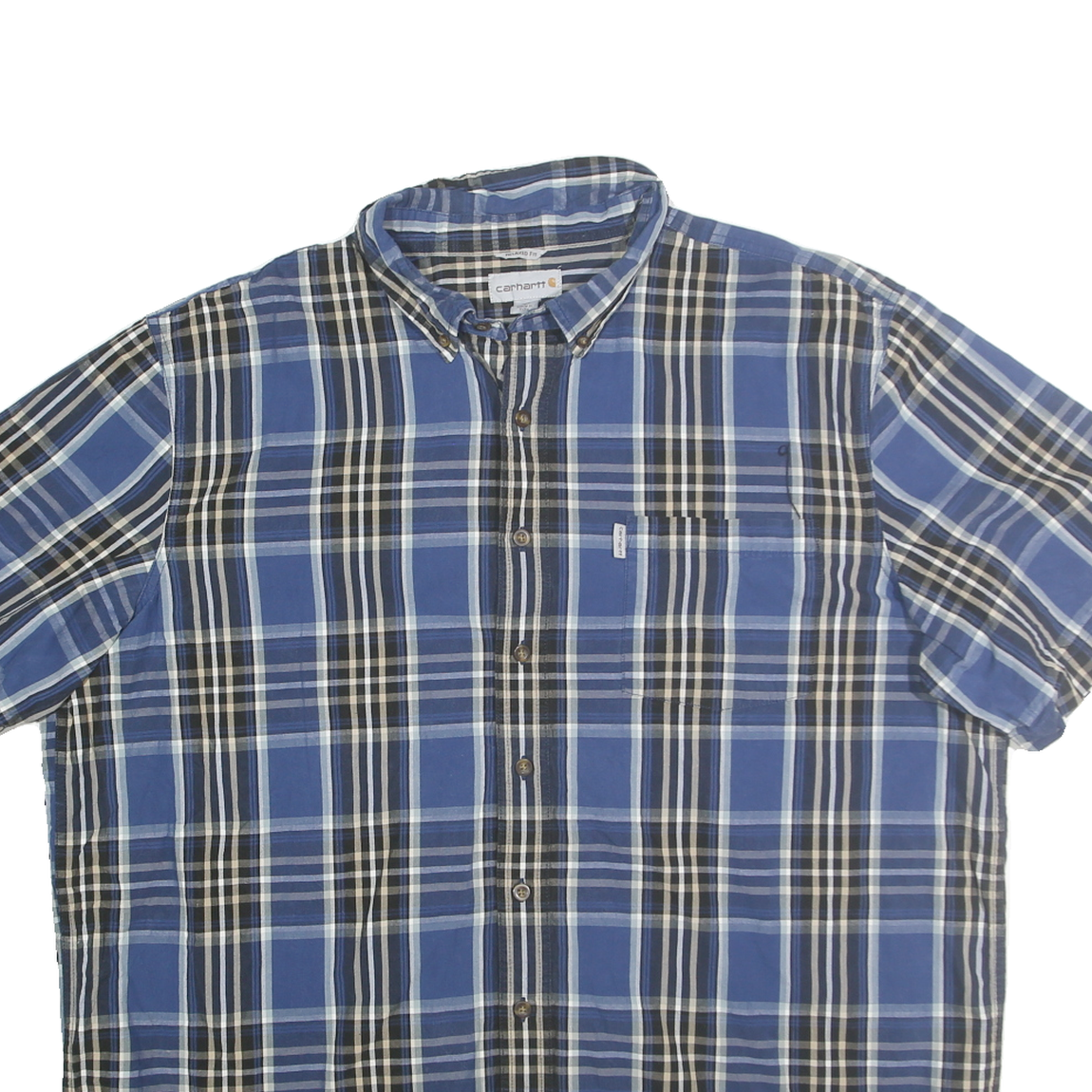 CARHARTT Mens Blue Black Check Short Sleeve Casual Shirt 2XL Cotton Blend
