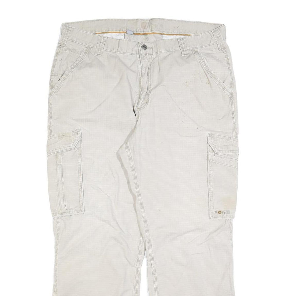 CARHARTT Mens Cotton Blend Beige Relaxed Cargo Trousers W38 L32 Workwear