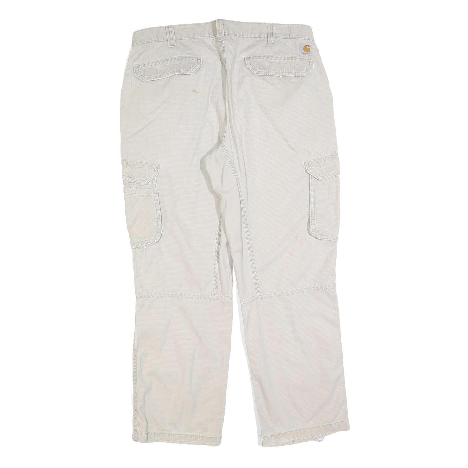 CARHARTT Mens Cotton Blend Beige Relaxed Cargo Trousers W38 L32 Workwear