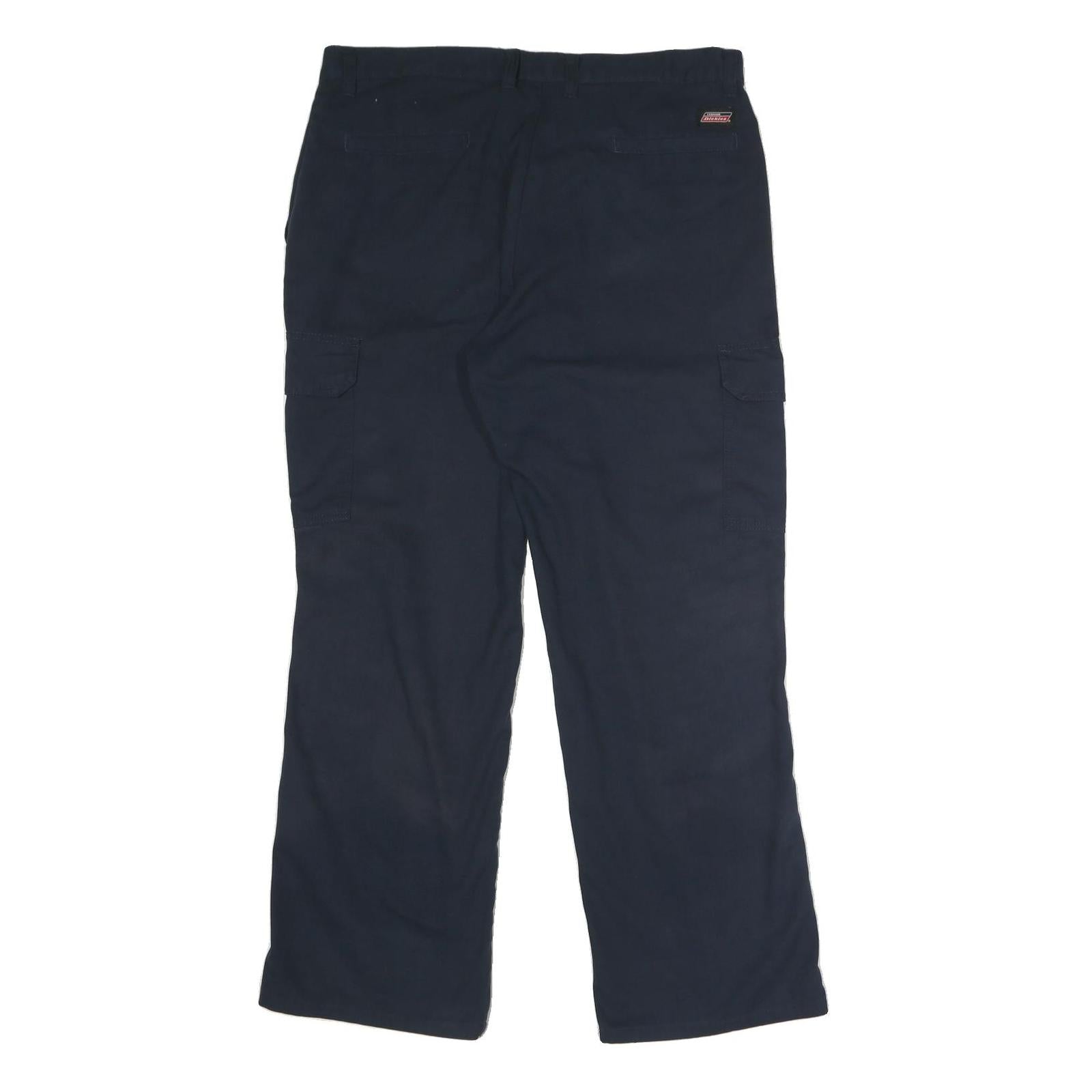 DICKIES Mens Polyester Blend Navy Regular Cargo Trousers W36 L30 Workwear Zip