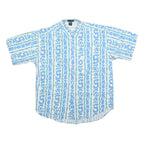 BB SPORT Mens Blue & White Patterned Shirt XL Cotton Summer Casual Short Sleeve