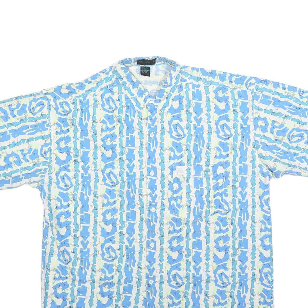 BB SPORT Mens Blue & White Patterned Shirt XL Cotton Summer Casual Short Sleeve