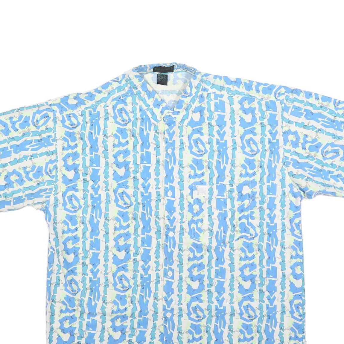 BB SPORT Mens Blue & White Patterned Shirt XL Cotton Summer Casual Short Sleeve