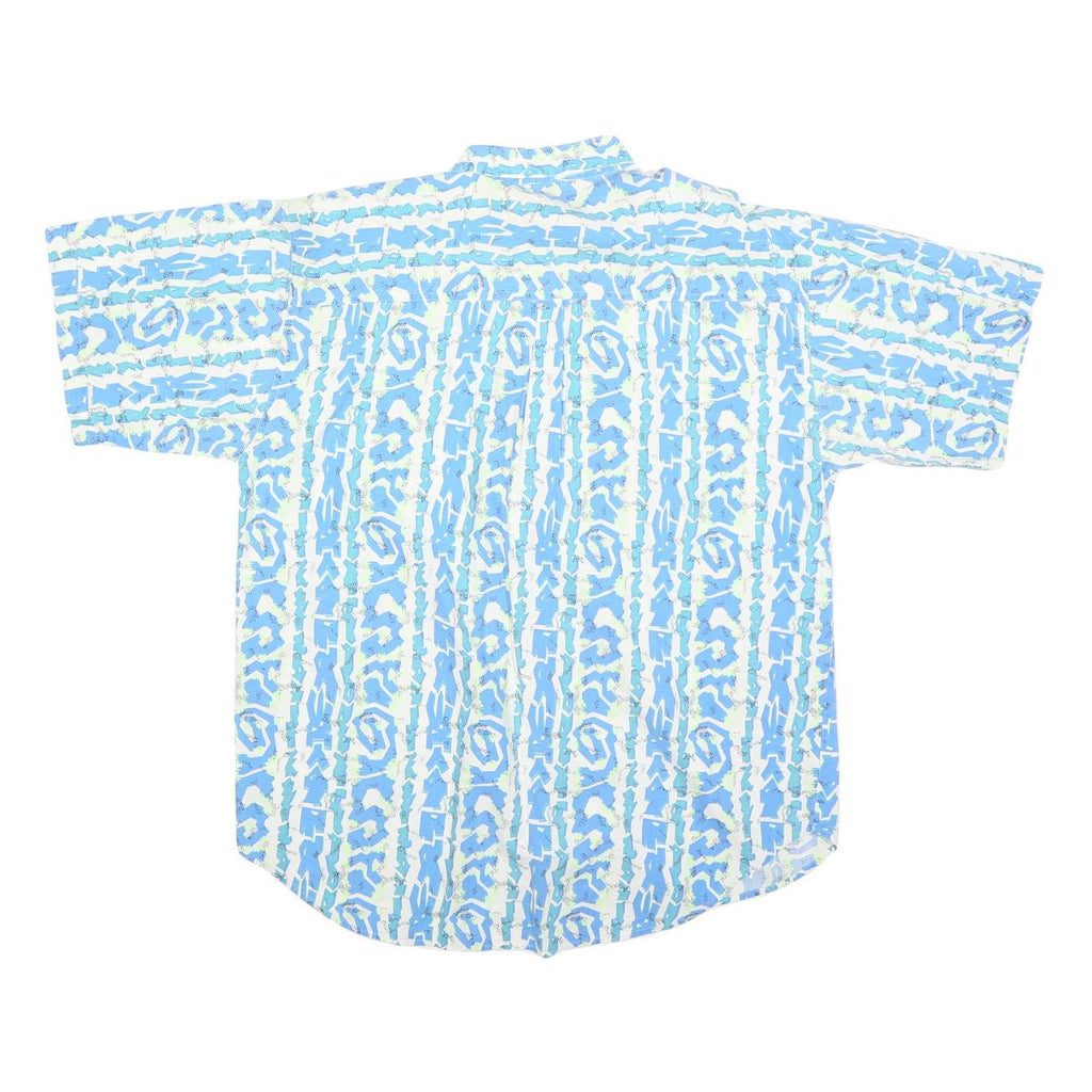 BB SPORT Mens Blue & White Patterned Shirt XL Cotton Summer Casual Short Sleeve