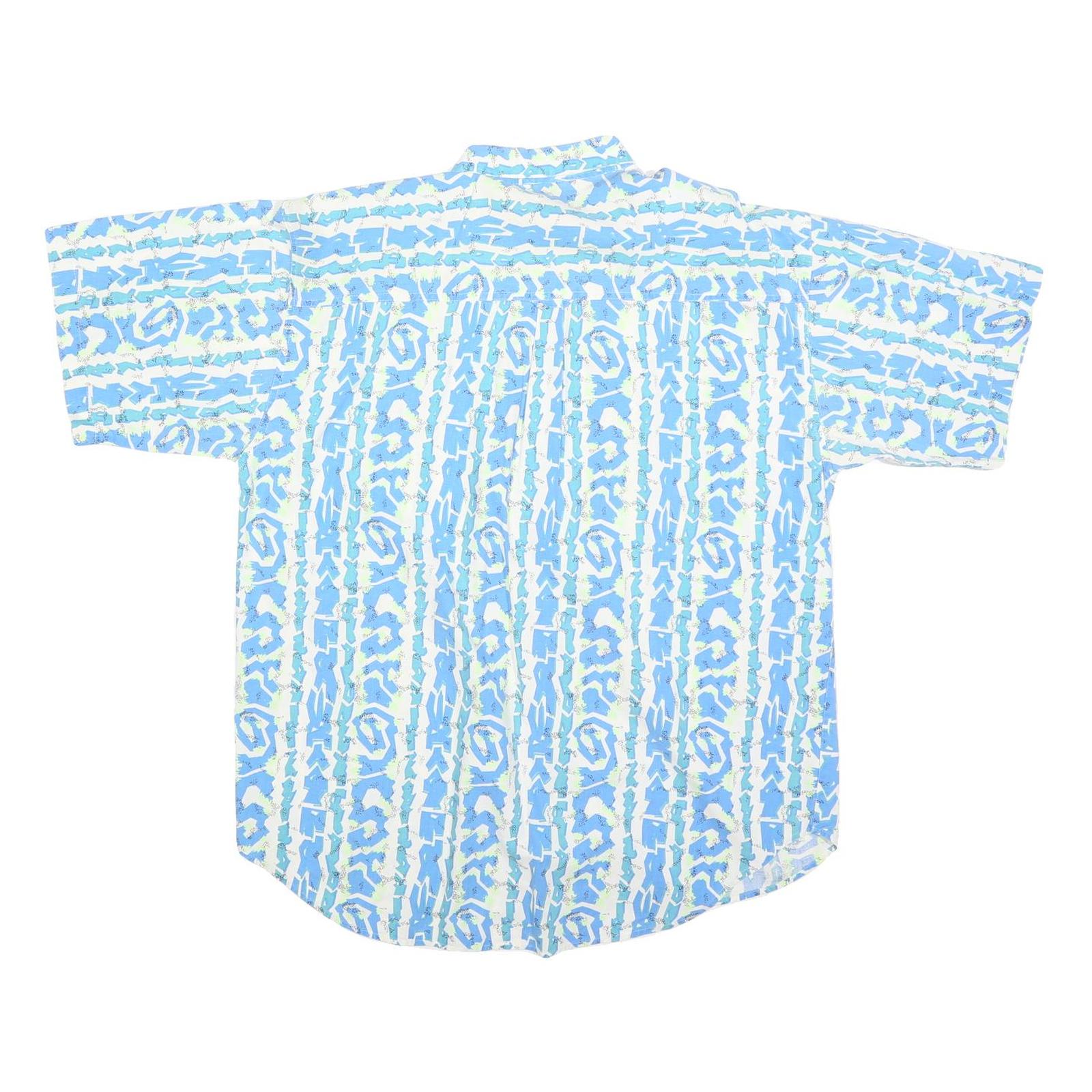 BB SPORT Mens Blue & White Patterned Shirt XL Cotton Summer Casual Short Sleeve