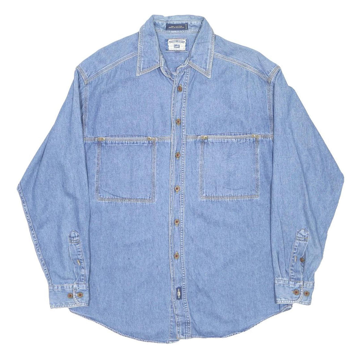LEE Mens Blue Denim Shirt M Button Long Sleeve Casual Workwear Cotton