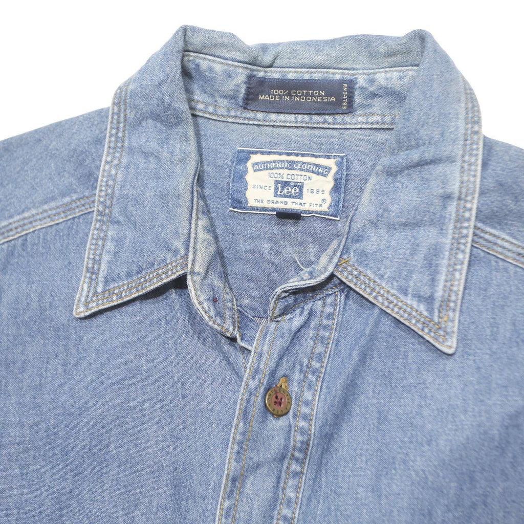 LEE Mens Blue Denim Shirt M Button Long Sleeve Casual Workwear Cotton