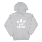 ADIDAS Womens Grey Hoodie UK 10 Cotton Pullover Hooded Sweatshirt