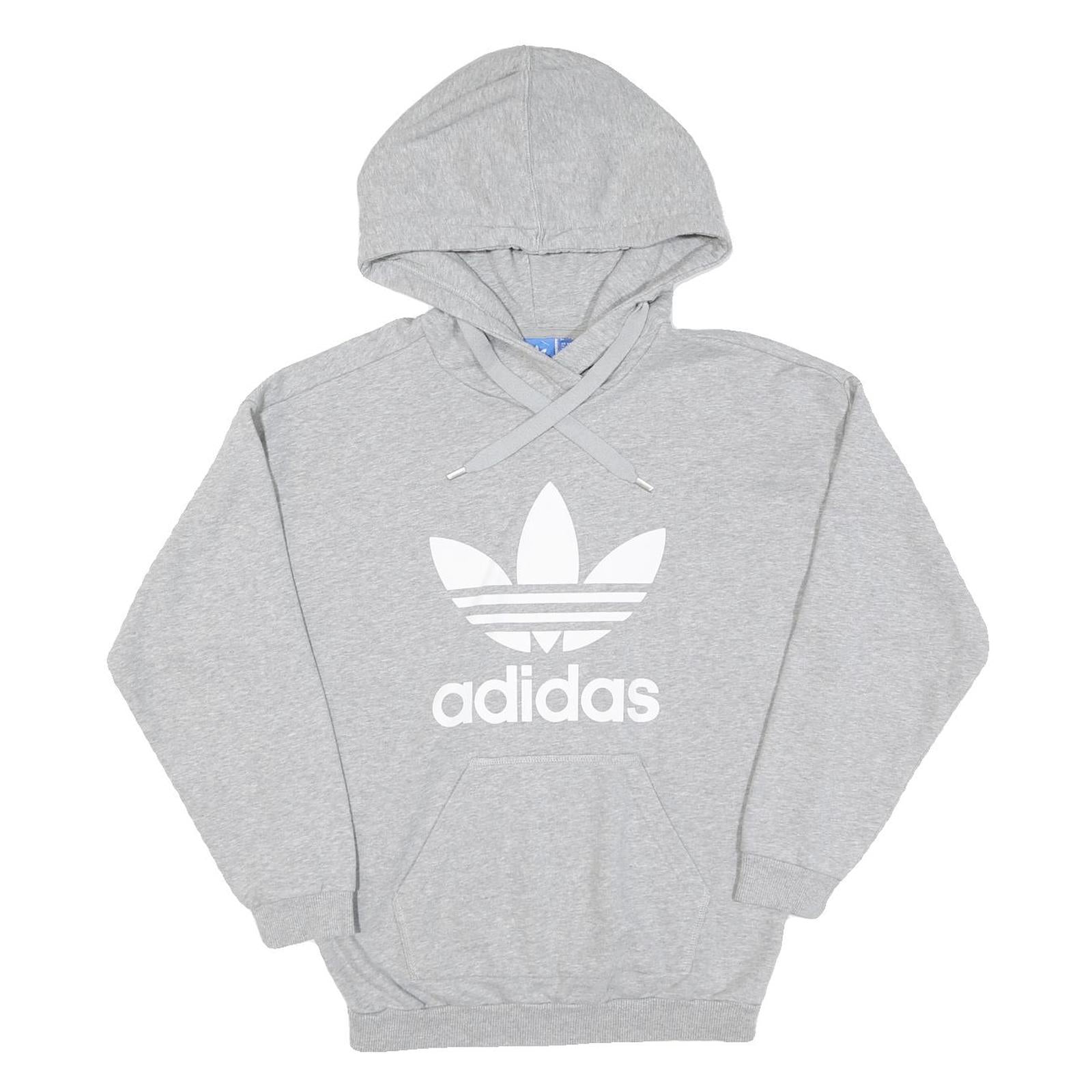 ADIDAS Womens Grey Hoodie UK 10 Cotton Pullover Hooded Sweatshirt