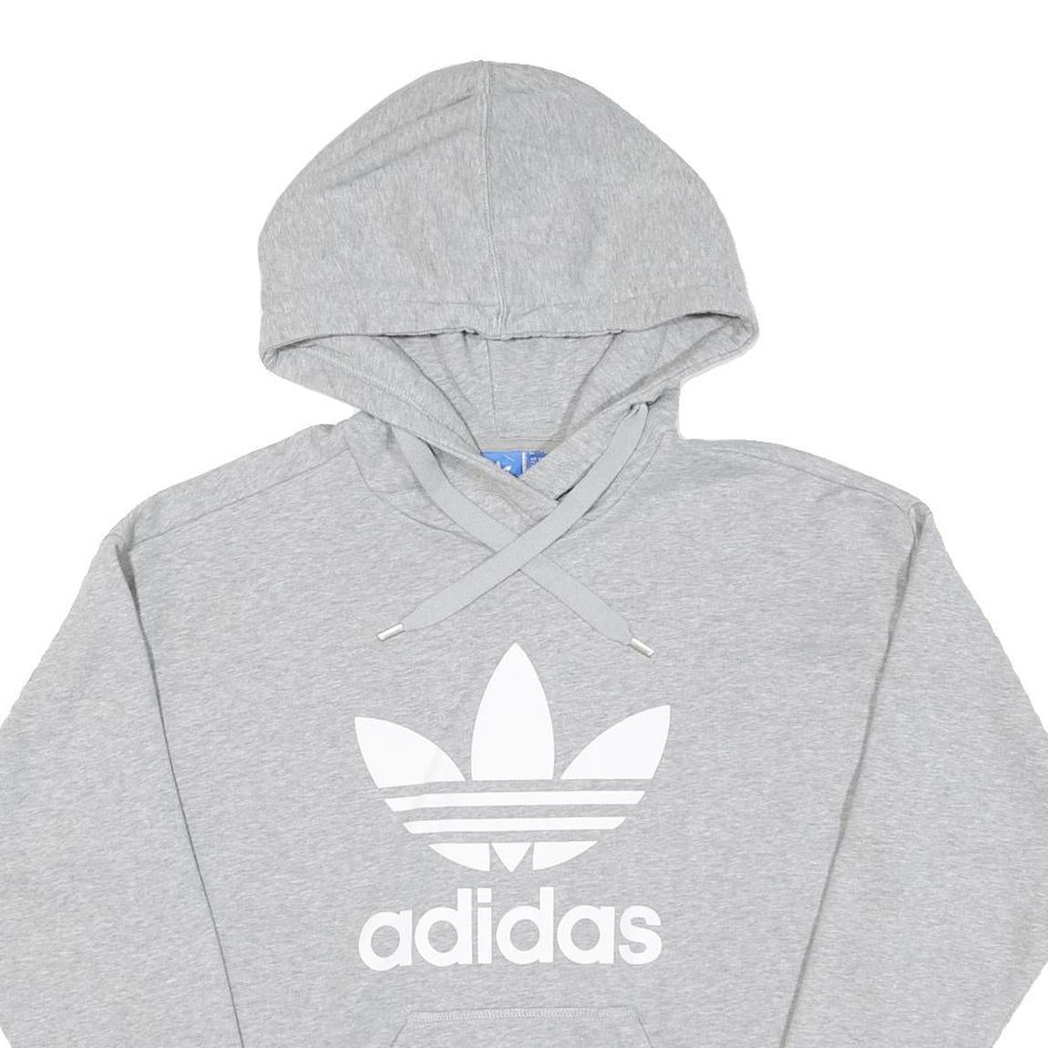 ADIDAS Womens Grey Hoodie UK 10 Cotton Pullover Hooded Sweatshirt