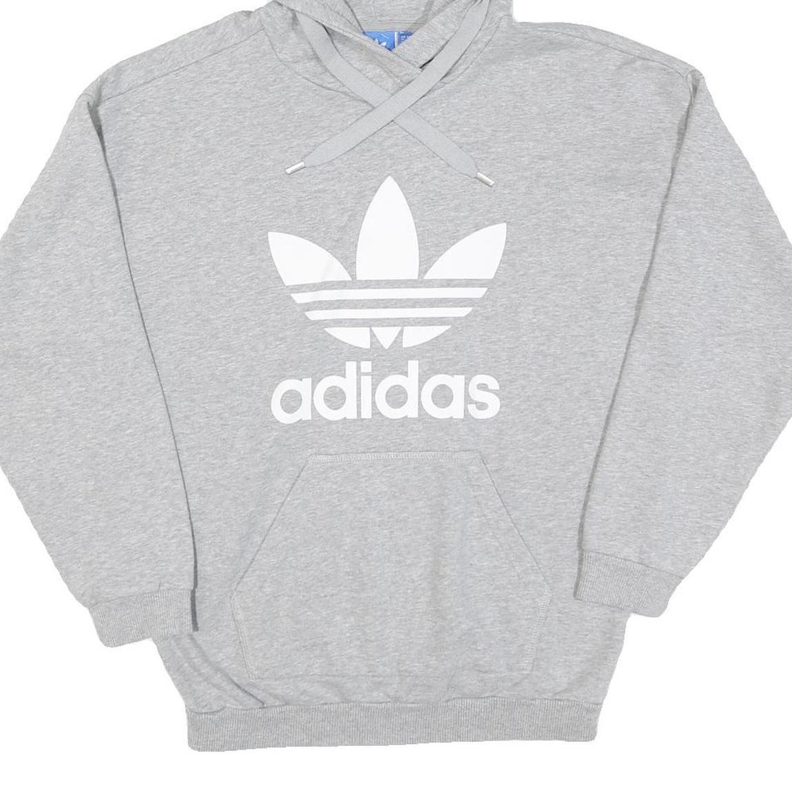 ADIDAS Womens Grey Hoodie UK 10 Cotton Pullover Hooded Sweatshirt
