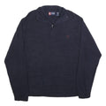 CHAPS Mens Navy Plain Pullover Chunky Knit XL Cotton Jumper Zip Collar