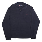CHAPS Mens Navy Plain Pullover Chunky Knit XL Cotton Jumper Zip Collar