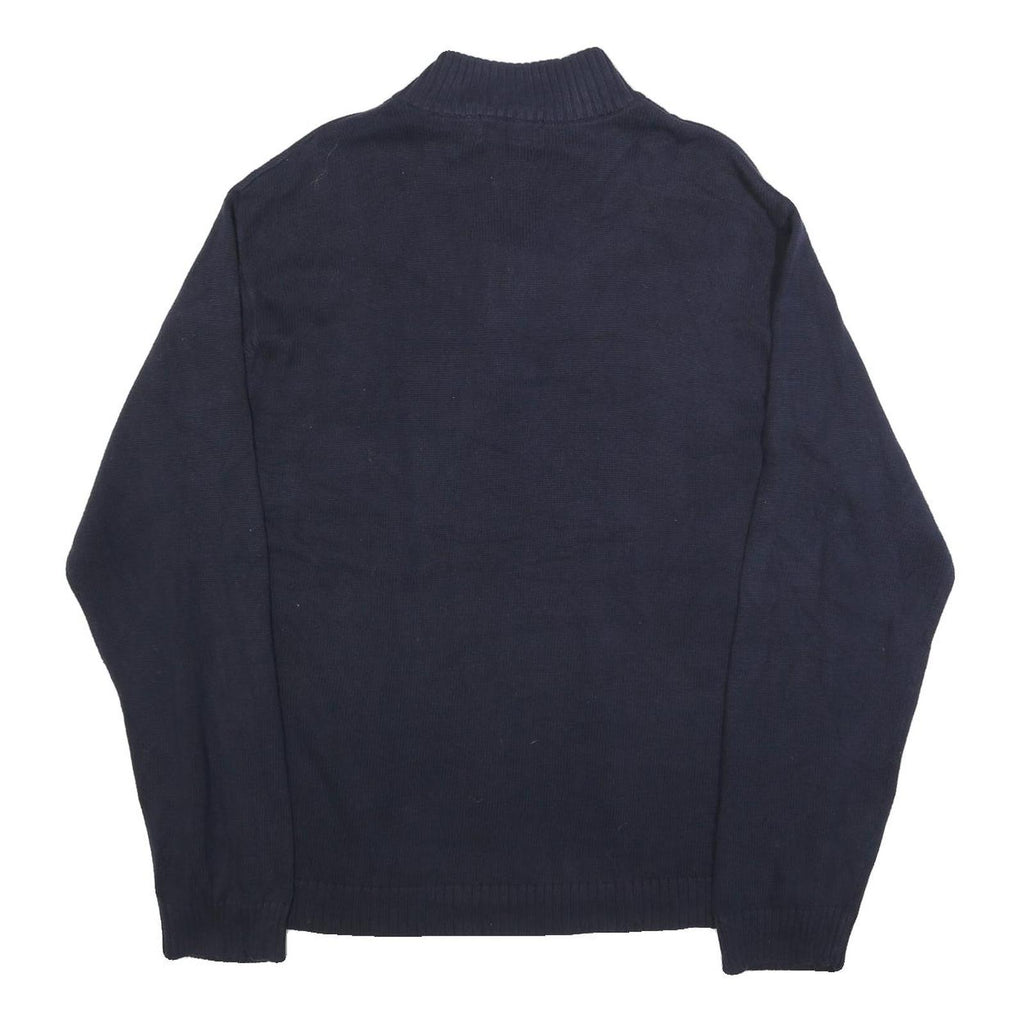 CHAPS Mens Navy Plain Pullover Chunky Knit XL Cotton Jumper Zip Collar