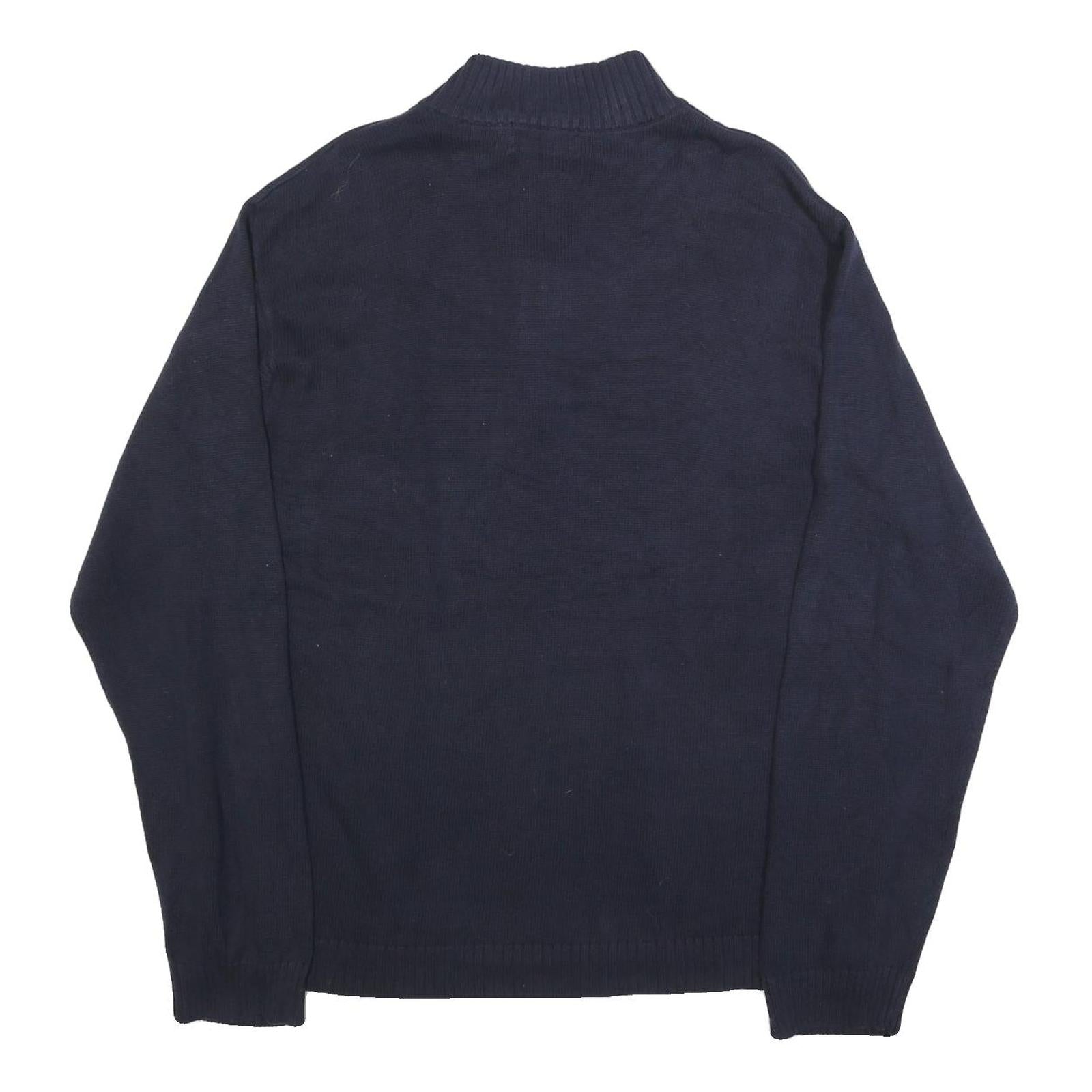 CHAPS Mens Navy Plain Pullover Chunky Knit XL Cotton Jumper Zip Collar