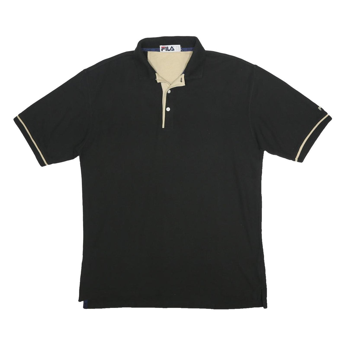 FILA Mens Black & Beige Cotton Short Sleeve Polo Shirt M Classic Logo